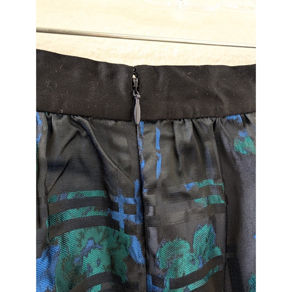 J.CREW Abstract Satin A-Line Skirt Black Blue Green Size 8 E1269 Pleated - Picture 5 of 6